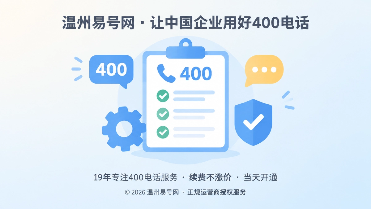 聚焦式扁平插画：服务清单与号码牌等元素突出400电话承诺可核验